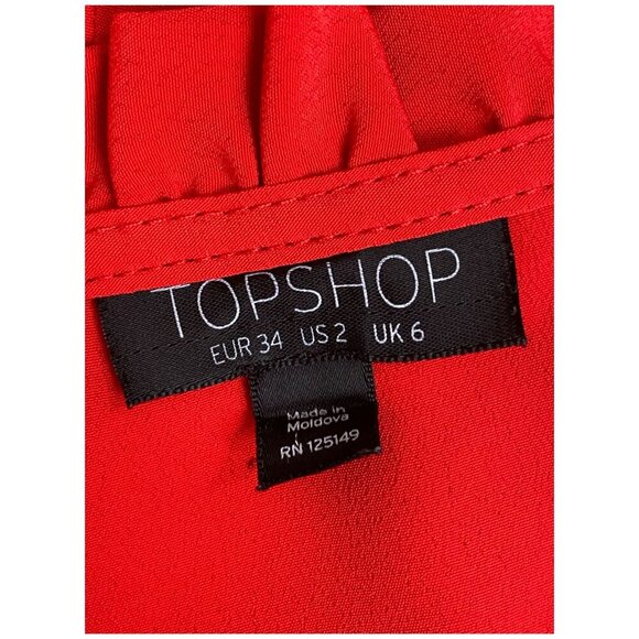 TopShop Red Button Down Ruffle Trim Dress Travel Vacation Womens Sz 2 NWOT - Picture 3 of 8
